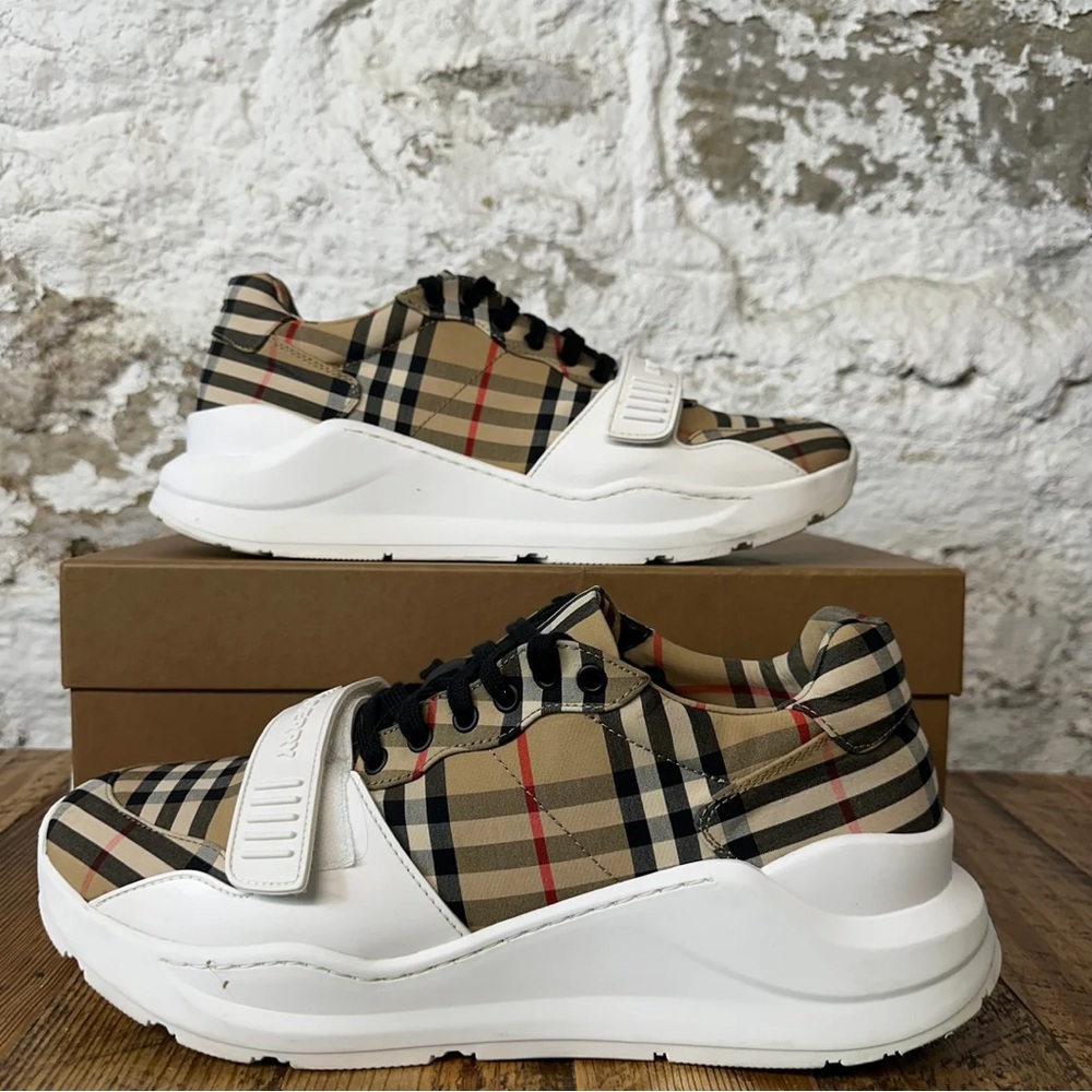 Burberry Men's Plaid Sneakers - Beige and White